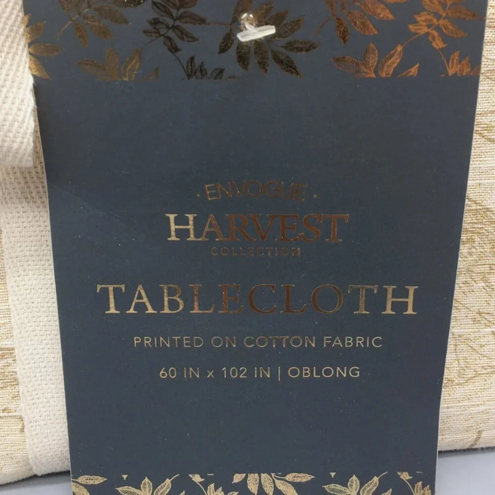 Envogue Harvest Fall Leaves Tablecloth 60x102 Gold Shimmer Tan Thanksgiving